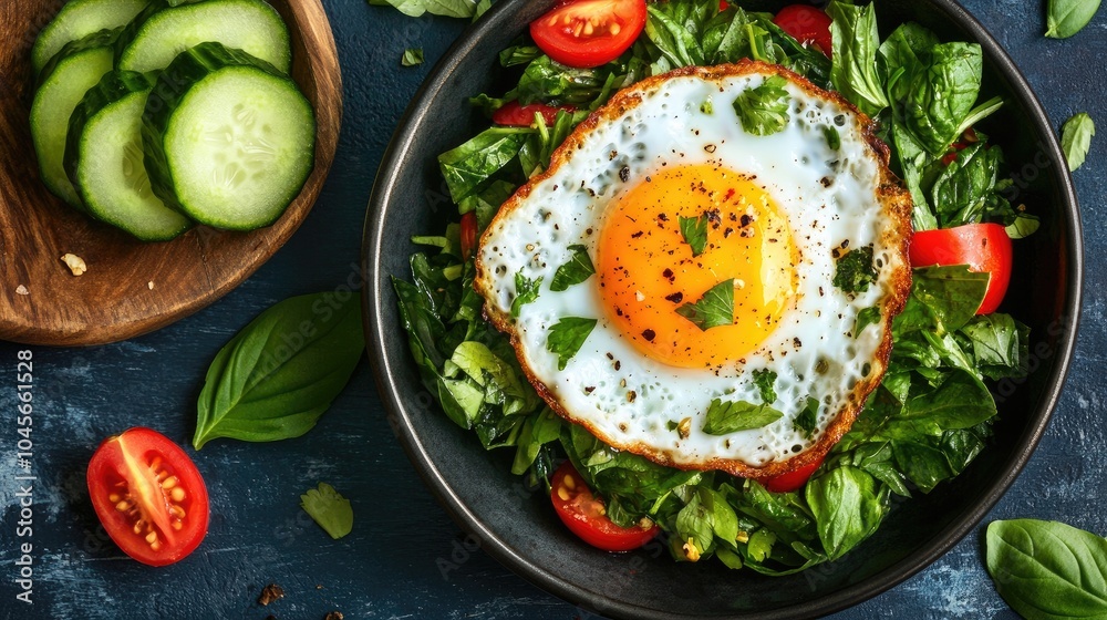 Fresh Salad with Egg and Vegetables in Bowl Fresh Salad with Egg and Vegetables in Bowl