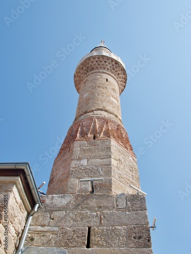 A minaret of an old mosque in the old town of Antalya, Turkey