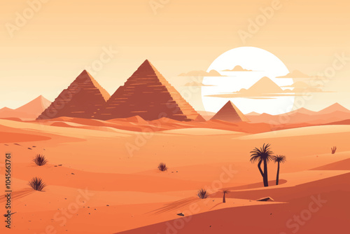Ancient pyramids desert sunset