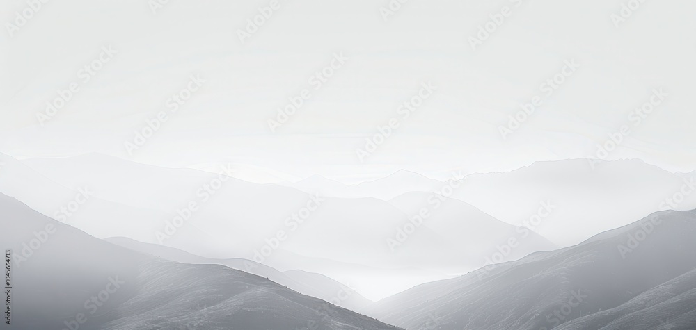 Fototapeta premium Serene Monochrome Mountain Landscape with Soft Mist and Layered Peaks