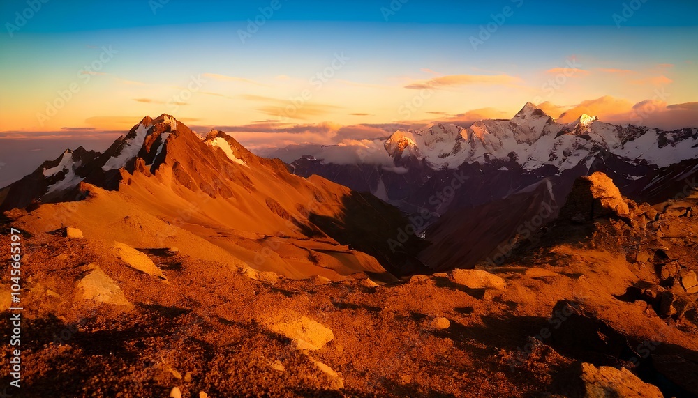 Naklejka premium Mountain landscape at sunset