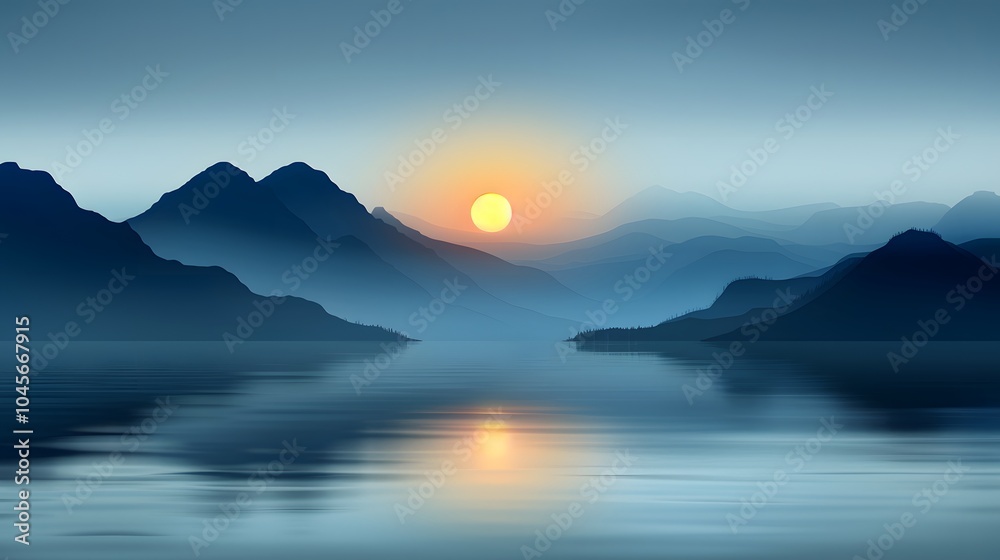 Misty Mountains and Lake at Dawn Misty Mountains and Lake at Dawn