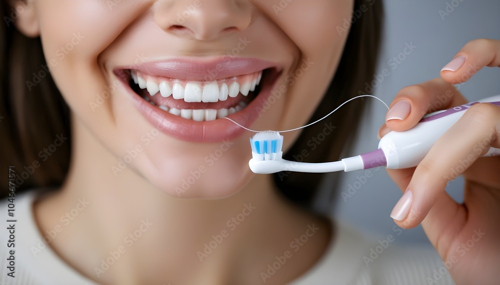 Close-up of ultrasonic electric toothbrush emphasizing dental hygiene and effective teeth care techniques Close-up of ultrasonic electric toothbrush emphasizing dental hygiene and effective teeth care techniques
