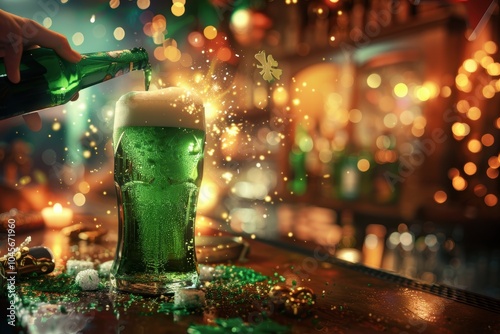 Festive St. Patrick's Day Celebration in a Lively Pub Atmosphere