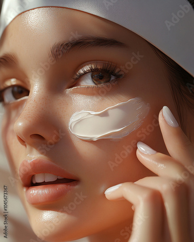 A Touch of Luxury: Achieving Dewy, Healthy Skin, A Girl Puts Cream on Her Face photo