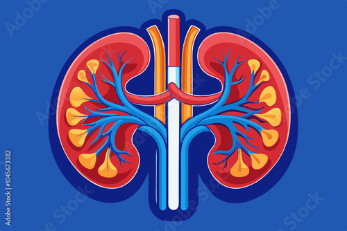  Detailed image of human kidneys with a blue background vector illustration 