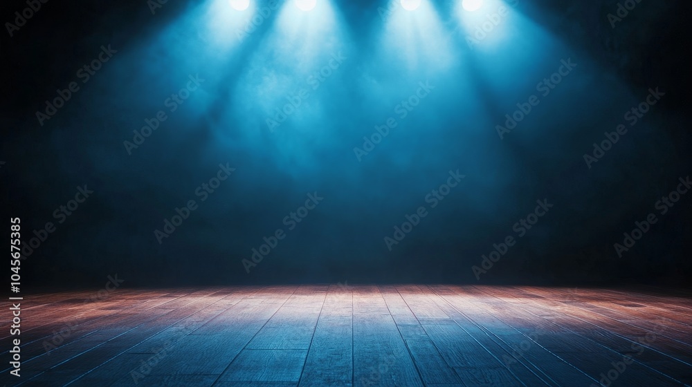 Obraz premium Intense theater spotlight on light box, high contrast, stage floor illuminated, spotlight illumination, center stage focus.