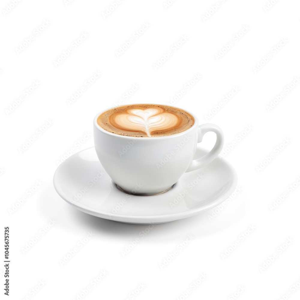 Latte Art with Heart Design in White Ceramic Cup on Saucer Latte Art with Heart Design in White Ceramic Cup on Saucer