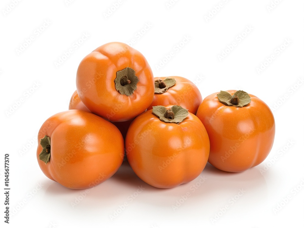 Delicious, Fresh Fuyu Persimmons Grouped Together in Closeup View Delicious, Fresh Fuyu Persimmons Grouped Together in Closeup View