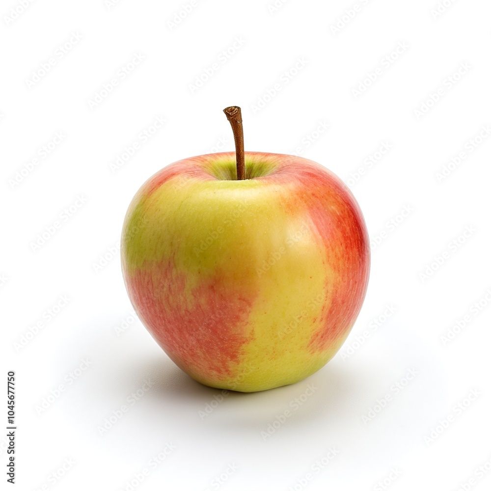 Red and Yellow Freshly Picked Gala Apple with Leaf on White Background Red and Yellow Freshly Picked Gala Apple with Leaf on White Background