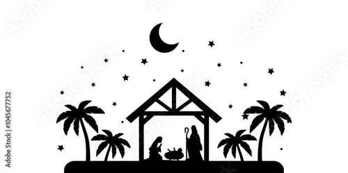 Christmas scene vector illustration, winter vinyl decal for window. Winter vector scene.  photo