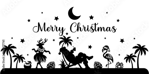 Christmas scene vector illustration, winter vinyl decal for window. Winter vector scene. 