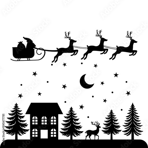 Christmas scene vector illustration, winter vinyl decal for window. Winter vector scene.  photo