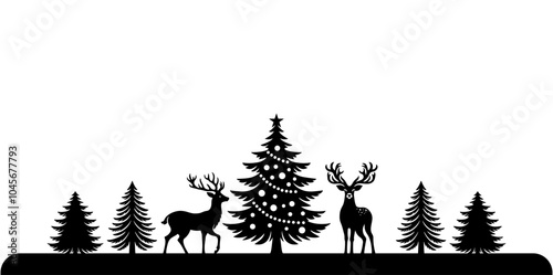 Christmas scene vector illustration, winter vinyl decal for window. Winter vector scene. 