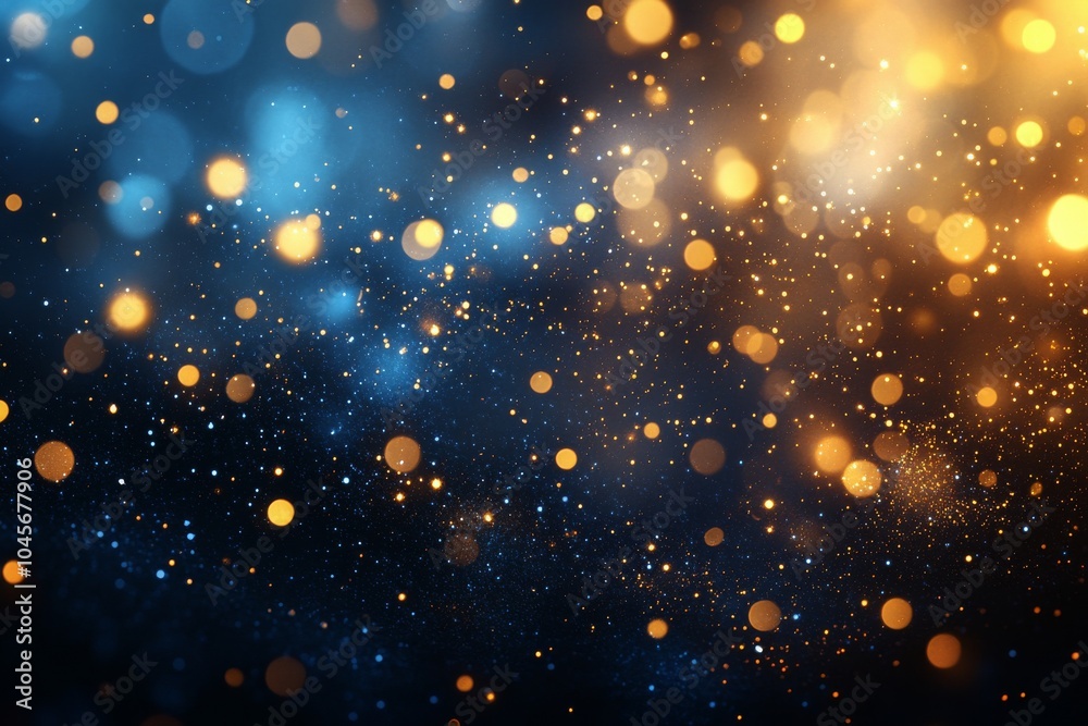 Abstract background featuring shimmering golden and blue bokeh lights with a sparkly effect Abstract background featuring shimmering golden and blue bokeh lights with a sparkly effect