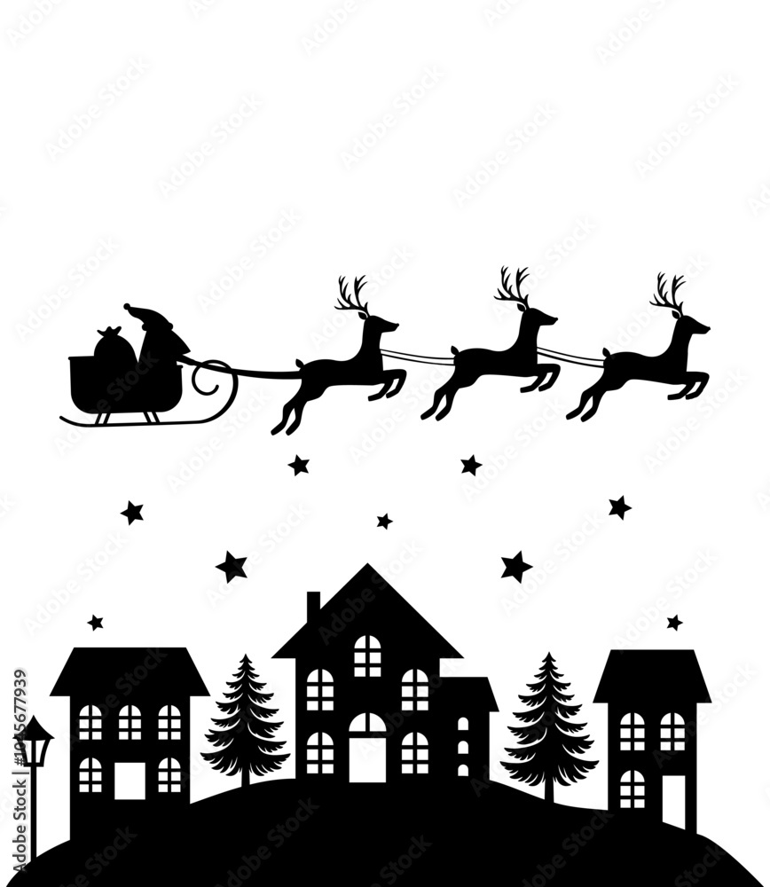 Christmas scene vector illustration, winter vinyl decal for window. Winter vector scene. Christmas scene vector illustration, winter vinyl decal for window. Winter vector scene.