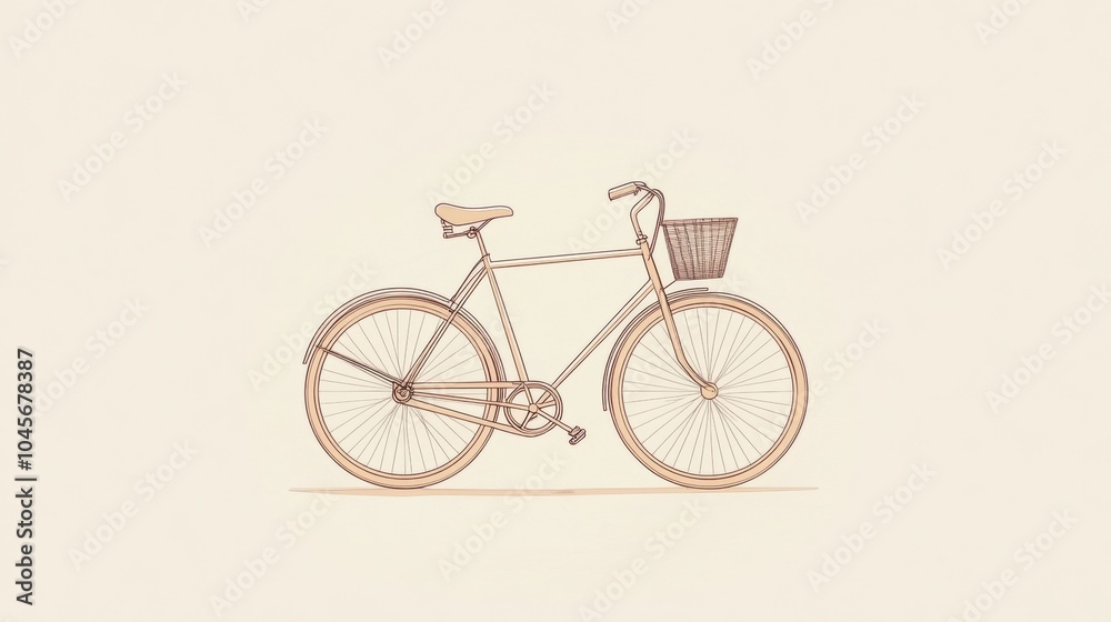 Fototapeta premium The bicycle features a simple design with smooth lines, showcasing a basket, perfect for sustainable urban commuting. Generative AI