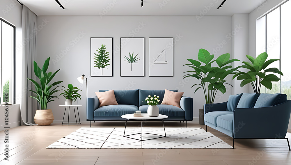 Fototapeta premium living room interior includes armchair plant rendering visuals realistic scene
