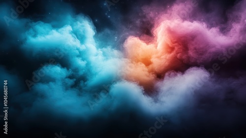 Dramatic, colorful clouds form a mystical scene against a starlit night, showcasing rich hues that inspire awe and evoke a sense of cosmic wonder and magic.