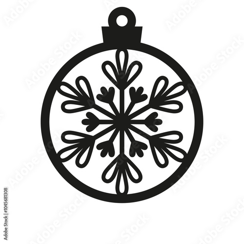 Round Christmas Ornament with a snowflake, Christmas ornament design, Template for laser cutting. 