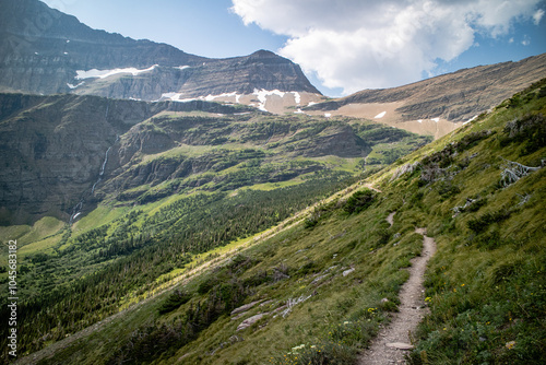 St mary lake from Siyeh pass trail at Glacier national park, Montana, USA. photo