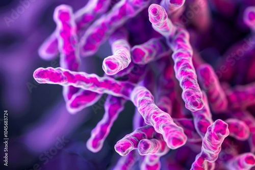 A microscopic view of Mycobacterium tuberculosis, showing their unique cell wall structure and clumping behavior in culture 
