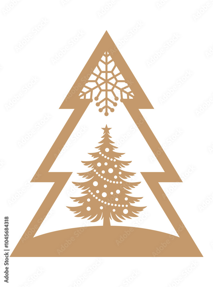 Fototapeta premium Winter scene arranged in a tree shape, Winter vector illustration, template for laser cutting 