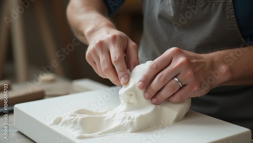 Crafting Art: A Sculptor's Hands at Work with Marble