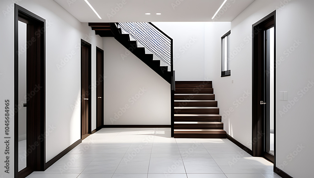 modern hallway features staircase digital rendering