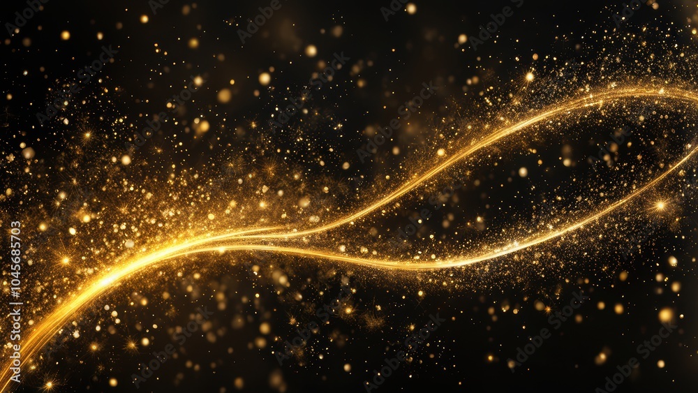 Obraz premium A shimmering golden wave of light and particles against a dark background, creating a magical effect.