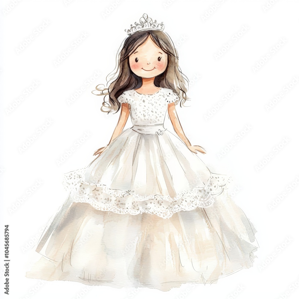 cute girl in a wedding dress - watercolor on white background cute girl in a wedding dress - watercolor on white background