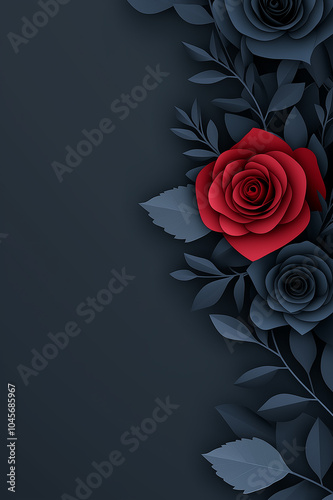 Elegant dark floral pattern background with red and blue roses, perfect for luxury designs, greeting cards, and decorative wallpapers for sophisticated and romantic themes. copy space photo