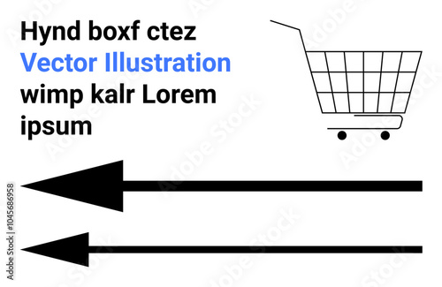 Black shopping cart, two black arrows, and placeholder text. Ideal for e-commerce, marketing, navigation, presentations, and advertisements. Banner for landing page