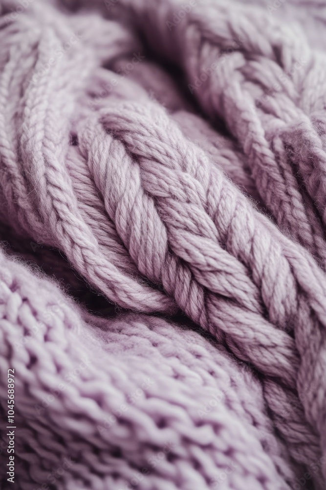 Soft lilac knitted texture close-up showcasing warm and cozy yarn fibers Soft lilac knitted texture close-up showcasing warm and cozy yarn fibers