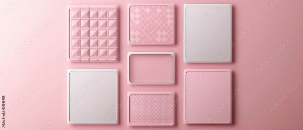 Symmetrical Grid of Texture-Rich Frames on Soft Pink Background - Minimalist Geometric Design Concept for Product Branding and Wall Art