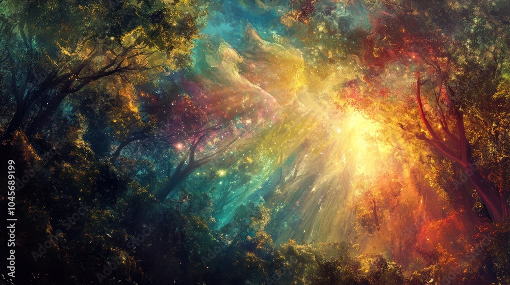 Fototapeta premium Magical Forest with Celestial Sky