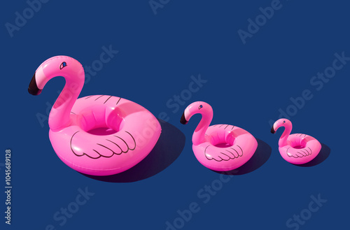 Fototapeta Naklejka Na Ścianę i Meble -  Flamingo family on a dark blue background.