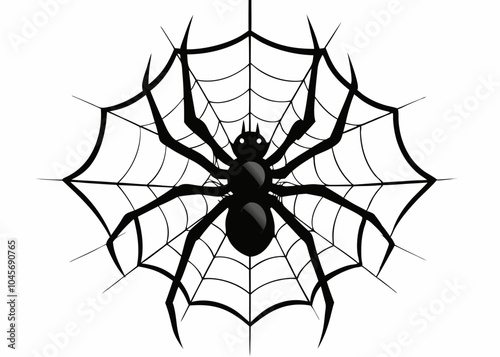 Spider hanging from a web silhouette vector on white background