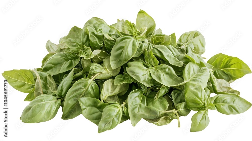 Fresh Green Basil Leaves Isolated on White Background Fresh Green Basil Leaves Isolated on White Background