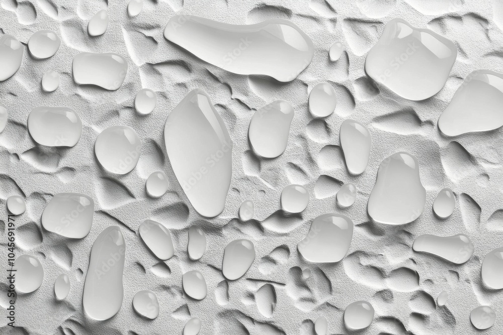 Raindrops on a smooth grey surface creating intriguing patterns and reflections