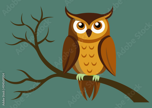 illustration of a Owl perched on a gnarled tree branch vector design