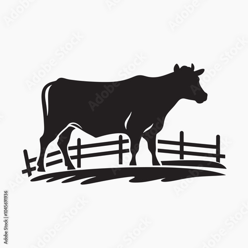 Silhouette cow grazing field