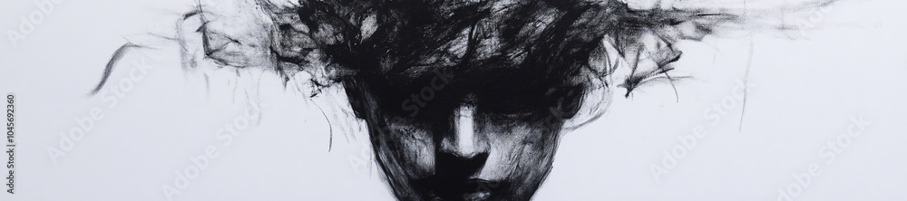 Fototapeta premium Mental Health, Charcoal drawing of human head 
