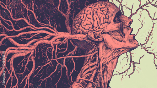 A detailed illustration of the human circulatory system, focusing on arteries and veins