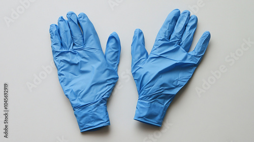 A pair of blue latex gloves being put on, highlighting hygiene and sterility in medicine