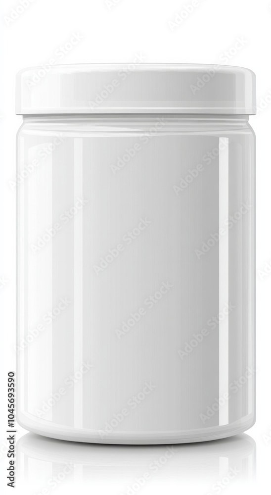 White plastic jar for product packaging on plain background White plastic jar for product packaging on plain background
