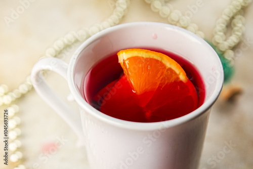 Mulled wine Christmas party grog delicious drink Christmas treat fresh delicious gourmet food background on the table rustic copy space top view photo