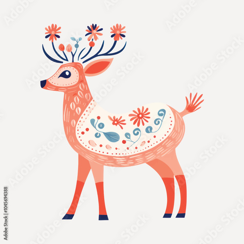 Colorful folk art deer illustration