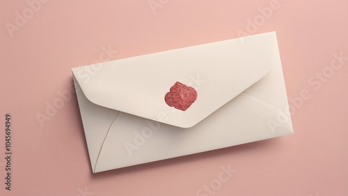 Elegant envelope with wax seal, classic design, stationery concept, copy space