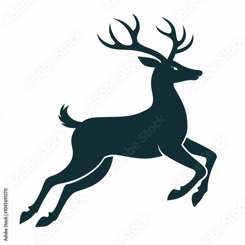 Silhouette of a deer in mid-run with antlers clearly visible.